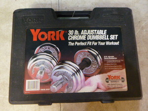 lot 92 image: York 30 lb. Adjustable Chrome Dumbbell Set