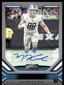 lot 13 image: T.J. Hockenson RC On Card Auto 49 2019 Playbook #121, numbered 4749, Rookie Minnesota Vikings Football Card