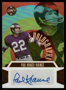 lot 15 image: Paul Krause Auto 100 2023 Legacy Holographs #HG-PKR, numbered 81100 Minnesota Vikings Football Card