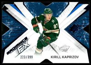 lot 32 image: Kirill Kaprizov Blue Diecut 399 2922023 Upper Deck SPx Radiance FX #RFX-40, numbered 223399, Minnesota Wild Hockey Card