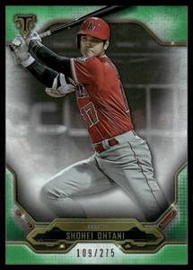 lot 40 image: Shohei Ohtani 275 Triple Threads Green Foil 2020 Topps #3, numbered 109275 Baseball Card