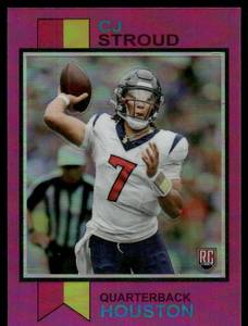 lot 46 image: CJ Stroud RC Pink Refractor 2024 Topps #1973-12 Rookie Football Card