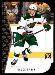 lot 67 image: Brock Faber Gold RC Die Cut 2023-24 Upper Deck Series 2 #RDT-12 Rookie Minnesota Wild Hockey Card