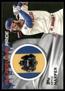 lot 77 image: Bryce Harper 299 Patch 2022 Topps Philadelphia City Pride Flag #CFP-BH Baseball Card