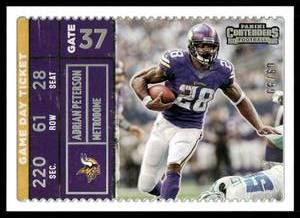 lot 83 image: Adrian Peterson 99 2022 Contenders Game Day Ticket #GDT-ADP, numbered 999, Minnesota Vikings Football Card