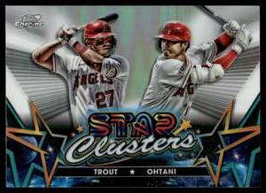 lot 99 image: Shohei Ohtani  Mike Trout Refractor 2023 Topps Chrome Star Clusters #SC-3 Baseball Card