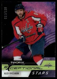 lot 104 image: Alex Oveckin 199 Purple SP 2021-22 Upper Deck Synergy Exceptional #ES-AO Hockey Card