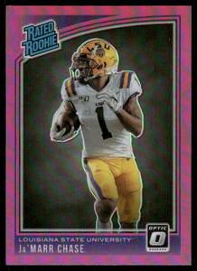 lot 109 image: JaMarr Chase RC Pink Refractor 2021 Chronicles Donruss Optic Draft Picks Rated Rookie #205 Football Card
