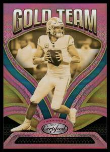 lot 114 image: Justin Herbert 199 Pink Foil 2022 Certified Gold Team #GT-3 Football Card