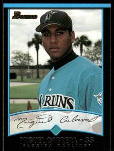 lot 124 image: Miguel Cabrera RC Error Card (Wrong Picture) 2001 Bowman #299 Rookie Baseball Card