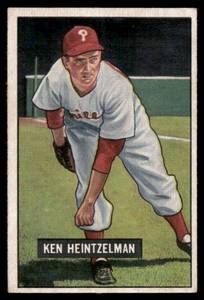 lot 129 image: 1951 Bowman Ken Heintzelman #147 Vintage Baseball Card