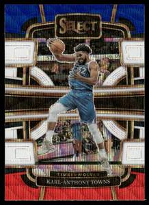 lot 138 image: Karl-Anthony Towns 3-Color Wave Refractor 2023-24 Select Prizm Concourse #5 Minnesota Timberwolves Basketball Card
