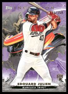 lot 112 image: Edouard Julien 150 RC Purple 2023 Topps Inceptions #102 Rookie Minnesota Twins Baseball Card