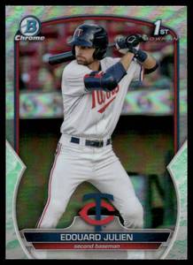 lot 143 image: Edouard Julien Aqua Refractor 2023 Bowman Chrome 1st #BCP-82 Minnesota Twins Baseball Card