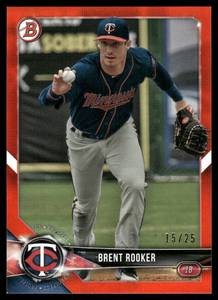 lot 174 image: Brent Rooker 25 Orange SP RC 2018 Bowman #BD-191, numbered 1525, Minnesota Twins Baseball Card