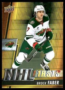 lot 179 image: Brock Faber RC Insert 2023-24 Upper Deck NHL Firsts #NF-10 Rookie Minnesota Wild Hockey Card