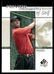 lot 183 image: Tiger Woods RC 2001 Upper Deck SP Authentic Ambassadors of Gold #51 Card