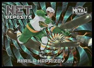 lot 187 image: Kirill Kaprizov RC Foil Insert 2020-21 Skybox Metal Universe Net Deposits #ND-1 Rookie Minnesota Wild Hockey Card