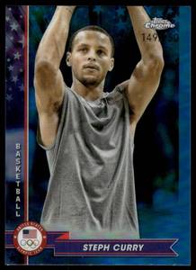 lot 193 image: Steph Curry 150 Blue Refractor 2024 Topps Chrome Olympic Team #40, numbered 149150 Basketball Card
