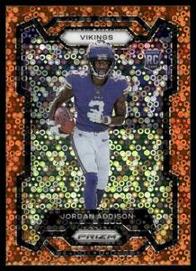 lot 198 image: Jordan Addison RC Orange Disco Prizm 2023 #368 Minnesota Vikings Rookie Football Card