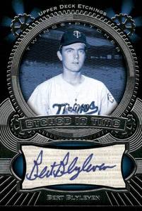 lot 8A image: Bert Blyleven Auto 2004 Upper Deck Etched In Time #ET-BB Signed Minnesota Twins Baseball Card