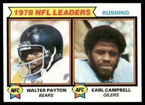 lot 33A image: Walter Payton  Earl Campbell Rookie Year 1979 Topps #3 NFL Rushing Leaders Vintage Football Card
