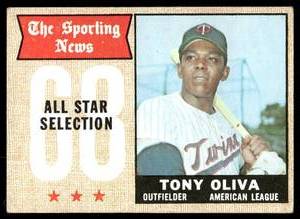 lot 40A image: Tony Oliva 1968 Topps #371 Vintage Minnesota Twins Baseball Card