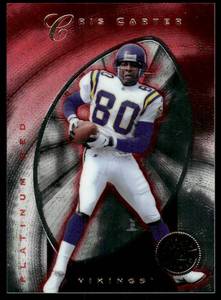 lot 88A image: Cris Carter 4999 1997 Pinnacle Totally Certified Platinum Red #65, numbered 32244999 Minnesota Vikings Football Card