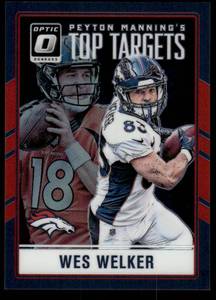 lot 102A image: Wes Welker 99 2016 Donruss Optic Top Targets #8, numbered 7499 Football Card