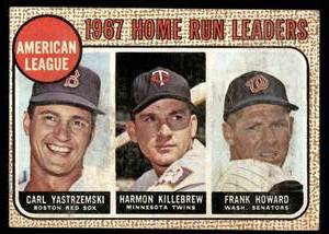 lot 49B image: Harmon Killebrew  Carl Yastrzemski 1968 Topps AL HR Leaders #6 Vintage Baseball Card