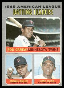 lot 51B image: Rod Carew  Tony Oliva 1970 Topps AL Batting Leaders #62 Vintage Minnesota Twins Baseball Card