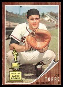 lot 57B image: Joe Torre RC 1962 Topps #218 Vintage Baseball Card Rookie