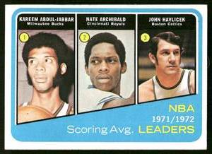 lot 26C image: Kareem Abdul-Jabbar 1971-72 NBA Scoring Avg. Leaders #172 Vintage Basketball Card