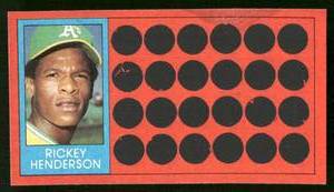 lot 28C image: Rickey Henderson 1981 Topps Scratch Off #39 Vintage Baseball Card