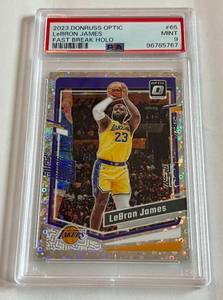 lot 29 image: LeBron James PSA 9 Mint Fast Break Holo 2023 Donruss Optic #65 Basketball Card