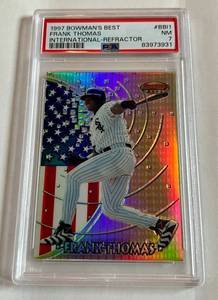 lot 36 image: Frank Thomas PSA 7 NM 1997 Bowmans Best #BBI1 International Refractor Baseball Card