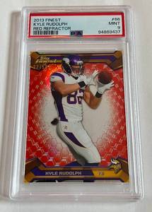lot 65 image: Kyle Rudolph 50 PSA 9 Mint 2012 Finest Red Refractor #66, numbered 2250, RARE Minnesota Vikings Football Card