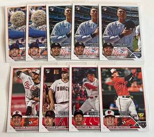 lot 234 image: 2023 Topps 9 Card Rookies Lot - Rutschman, Yoshida, Carroll, Volpe, Baty - Baseball Cards