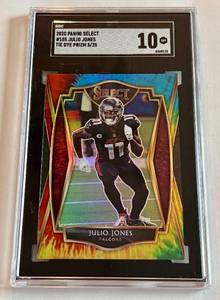 lot 70A image: Julio Jones 25 SGC 10 Gem Mint Tie Dye Prizm #105, numbered 525, Football Card