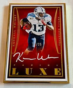 lot 84A image: Kendall Wright Auto 25 2015 Panini Luxe #LA-KW Metal Card, Numbered 1125, RARE Signed Football Card