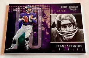lot 74A image: Fran Tarkenton 49 2016 Gala #104, numbered 4549, RARE Minnesota Vikings Football Card