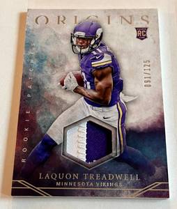 lot 77A image: LaQuon Treadwell RC Patch 125 2016 Origins #RP-LT, numbered 091125, Rookie Minnesota Vikings Football Card