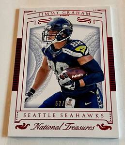 lot 105A image: Jimmy Graham 88 2015 National Treasures #17, numbered 6788 Football Card