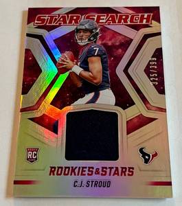 lot 7C image: CJ Stroud RC Relic 399 2023 Rookies and Stars Star Search #SS-CSm numbered 325399 Rookie Football Card