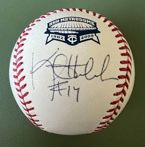 lot 10D image: Kent Hrbek Sighed HHH Metrodome 2009 Practice Ball Rawlings OMLB Selig - Minnesota Twins Baseball