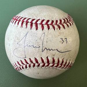 lot 14D image: Justin Morneau Signed Game-Used Baseball with MLB Authentication Rawlings OMLB Selig Ball - Minnesota Twins