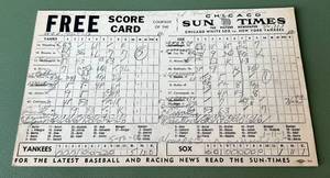 lot 17D image: 1951 New York Yankees Scorecard (Mantle Rookie Year - DNP, Mize and Minoso HRs) - Rizzuto, Berra, Fox - Vintage Baseball