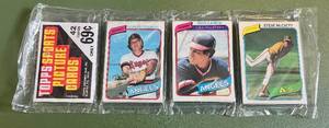 lot 5D image: 1980 Topps Baseball Rack Pack - Rickey Henderson RC Rod Carew On Top - Vintage Baseball Cards