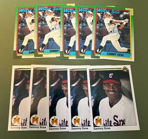 lot 59D image: 10 Sammy Sosa RCs 1990 Topps and Upper Deck Rookie Baseball Cards