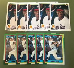 lot 60D image: 10 Sammy Sosa RCs 1990 Topps and Upper Deck Rookie Baseball Cards